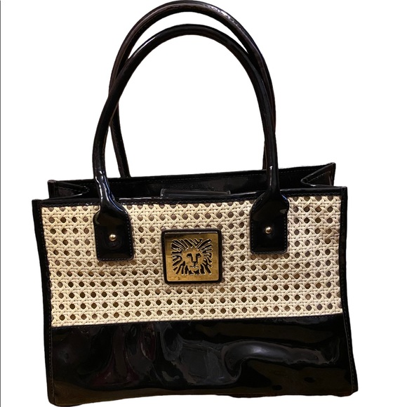 Ann Klein Wicker and Black Patent Leather Handbag - Picture 2 of 10